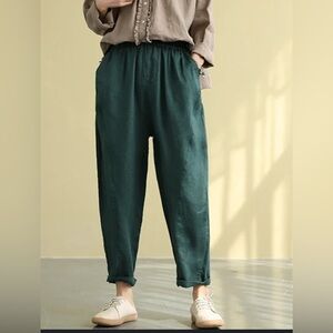 Zara The Weekend Pant Linen Lyocell Pull On Slouchy Pant Green  size M